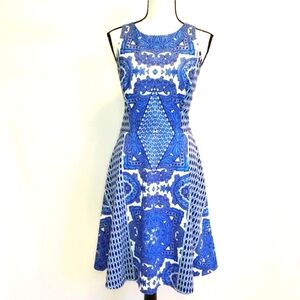Daniel Cremieux Size A-Line Geometric Blue Dress Size 0 New